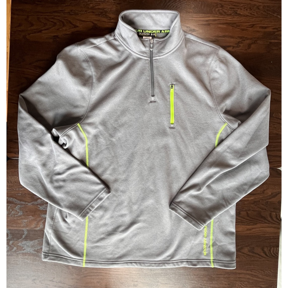 Under Armor Grey Quarter Zip Fleece with Neon Green Accents Mens 2XL